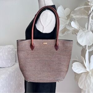 Eric Javits squishee Striped Brown Woven Straw Tote Hand And Shoulder Bag
